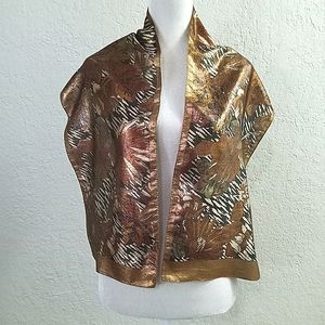 Oscar de la Renta Studio Gold Tone Zebra Floral Vintage Metallic Scarf